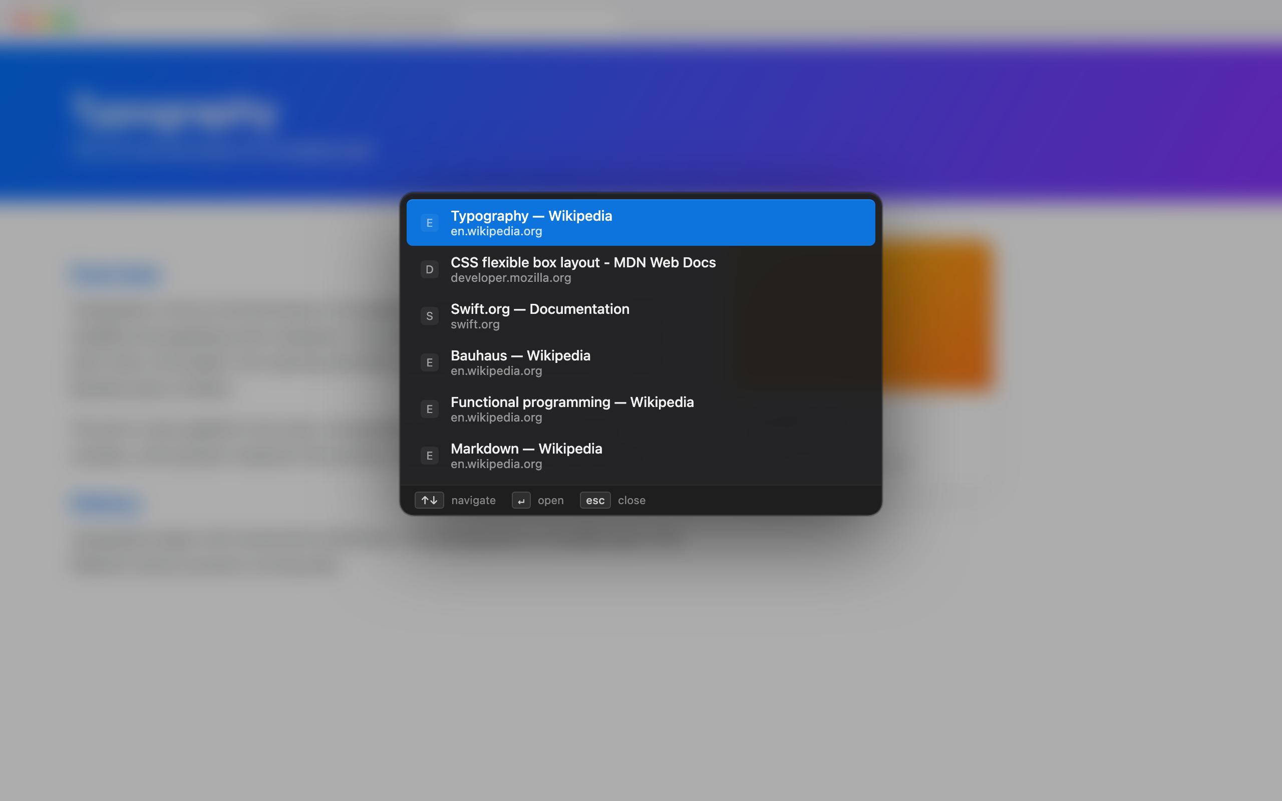 Last Tab cycling overlay showing recent Safari tabs